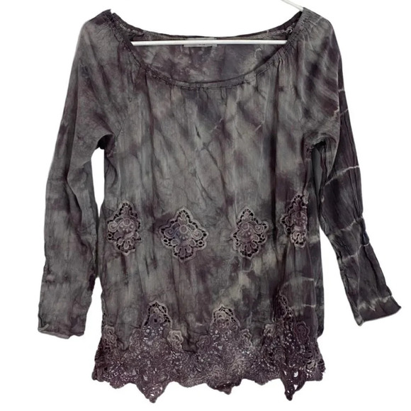 Laurie & Joe Paris Tie Dye Boho Crochet Lace Detail Pullover Resort Top Small - Picture 1 of 11